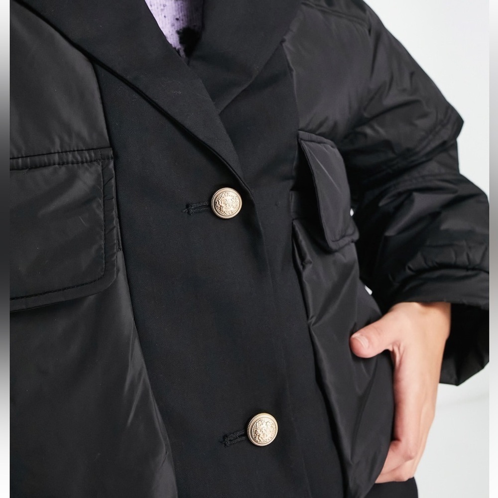 Urban Revivo Black padded jacket with contrast revere collar Blazer Sz 4 - Picture 6 of 7